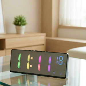 Digital Alarm Clock with Temperature Dual Alarm Snooze Large Display Mirror Surface Table Clock for Bedroom Kitchen Home Decor