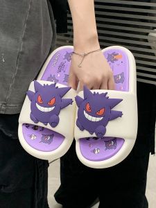 2024 Summer New Couple Cartoon Home Slippers Fashionable Outdoor Wear Pokemon Ghastly Sandals Men Women Home Comfortable Shoes