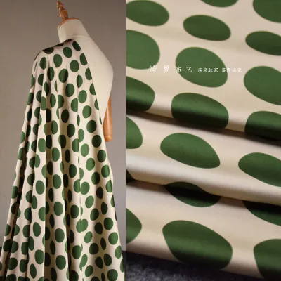 Retro Mint Green Large Polka Dot Print Silk Satin Chiffon Fabric Handmade Spring Summer Shirt Skirt Material Home Sponge Pad