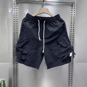 Ice Silk Thin Workwear Shorts Mens Loose Casual Handsome Drawstring Straight Leg Five-Quarter Mid-Pants Summer Leisure Trousers