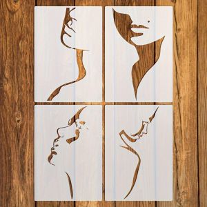4pcs A4 Face Outline Stencils Modern Portrait Line Art Templates Reusable PET Stencils for DIY Painting on Wall Canvas Fabri