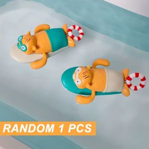 Pull String Baby Bath Toy Pull Go Sea Turtle Cute Surfing Swimming Beaver Windup Clockwork Bathtub No Battery Needed for Toddler