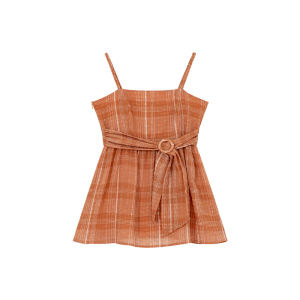 Plaid Waist-accentuating Strap Tank Top