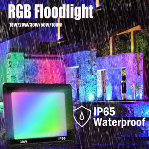 LED Flood Lights RGB Floodlight with Remote ControlIP66 Waterproof Dimmable Color Changing SpotlightOutdoor Decorative Garden