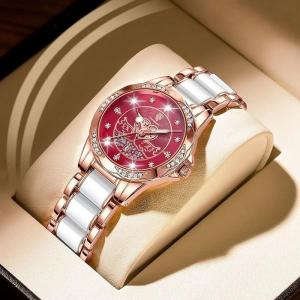 POEDAGAR Women Watch Luxury Quartz Diamond Rose Gold Ceramics Steel Watches Waterproof Luminous Ladies Wristwatches