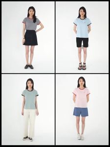 Giordano ผู้หญิง เสื้อยืดแขนสั้นคอกลมแขนสั้นลายปักขอบสีคมชัด Free Shipping 05322395