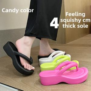 New Thick Heel Womens Summer Outdoor Fashion Slope Heightening Internet Celebrity Beach Sensation between the Toes Sandals