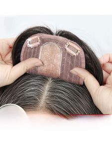 Light Thin Womens Hair Extension Pieces Realistic Invisible Seamless Fluffy Human Hair Strands Hairpiece for Covering Gray Hair