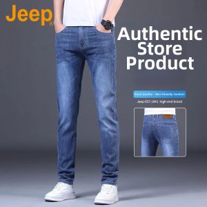 Jeep | High-end Blue Mens Slim Fit Stretch Straight Jeans