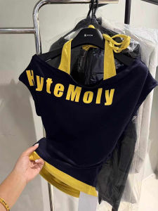 Outlet Shoulder Bared Short Sleeve T Shirt Women Summer New Design Letter Print One Shoulder Top Korean Style Loose Fit Cotton