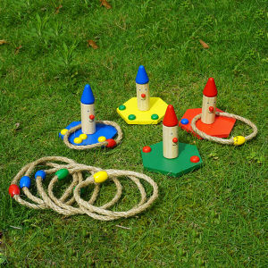 Outdoor Childrens Throwing Loop Game Wooden Ring Toss Toy