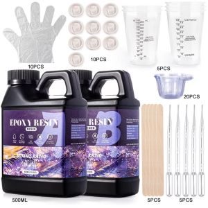 Easy Mix 1:1 Epoxy Resin Kit Crystal Clear-Not Yellowing No Bubble Self Leveling Casting & Coating Resin for DIY Jewelry Making