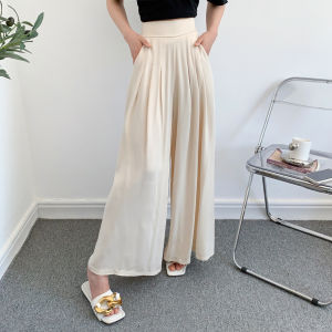 Womens Cotton Silk Culottes Summer Thin High Waist Slim Looking Draped Pants Easiest for Match Fashion Outwear Artificial Cotton Wide-Leg Pants