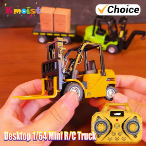 Desktop RC Car 2 In 1 Trailer Forklift 1/64 Mini Alloy Remote Control Truck Toy Simulation Engineering Toys for Boys Kids Gifts