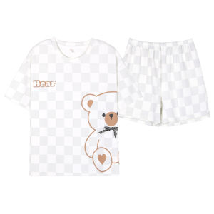 Miiow | Cat Person Couples Sleepwear Pure Cotton Summer Thin Loose Short Sleeve Shorts Cute Home Clothes Set Youth Casual Sweet MiiOW