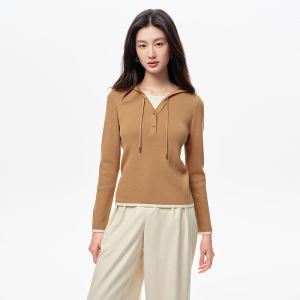 Koradior | Hooded Faux Two-piece V-neck Casual Comfortable Knitwear