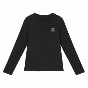 Classic Black Pure Cotton Long Sleeve Womens T-shirt Slim Fit Versatile Base Layer Shirt Trendy Early Spring New Style