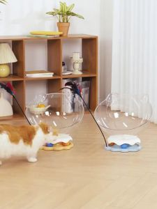 Space Capsule Cat Bed 2 in 1 Sleeper&PlayhouseTransparent Cat Nest with Turntable Toys Teaser Stick