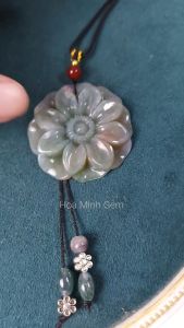 Dây chuyền dạng sợi dài phối mặt dây đá Chalcedony kiểu hoa hồng size đk 43-45mm xinh xắn | Hoa Minh Gem