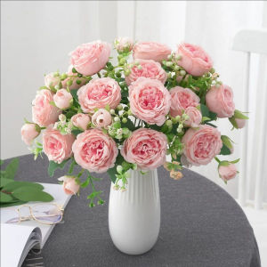 YESPERY Artificial Rose Flowers Bouquet Elegant Peony Dining Table Home Garden Decoration Wedding Rose Silk Flowers