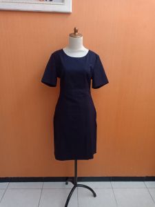 mini midi dress wanita biru tua dongker M L cewek lengan pendek tebal MEWAH