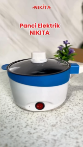NIKITA Panci Elektrik Multifungsi 18cm | Teflon Anti Lengket + Sarangan Kukusan | Portable & Hemat Listrik | Cocok untuk Kos Asrama & Traveling