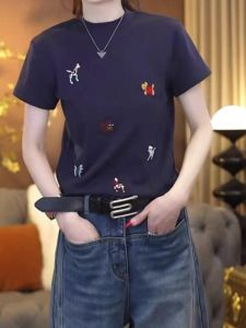 plus Size Pure Cotton Embroidered Short Sleeve T-Shirt Casual Style round Neck Top for plus Size Women Summer Fashion Slimming