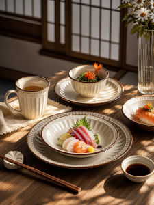 mornenjoy | Underglaze Color Retro Japanese Style Dish Set Home Use Gift