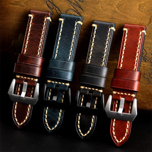 Handmade Genuine Leather Watch Strap 20 22 24MM Compatible with Zhangjiahe True Leather Watch Chain Medium Light Gloss Pin Buckle Clasp