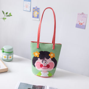 Túi Xô Vải Dung Tích Lớn Túi Xách Đeo Vai Đơn Đi Lại Thời Trang Sành Điệu Thiết Kế Mềm In Tay Cầm Hoạt Hình Polyester Lớp Lót