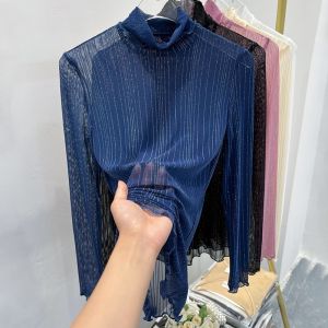 เสื้อชั้นในลูกไม้คอปกสูงครึ่งตัวสำหรับผู้หญิง เสื้อชั้นในลูกไม้เนื้อนุ่มสวมใส่สบาย แขนยาว ทรงเข้ารูป ฤดูใบไม้ผลิ ฤดูใบไม้ร่วง ฤดูหนาว