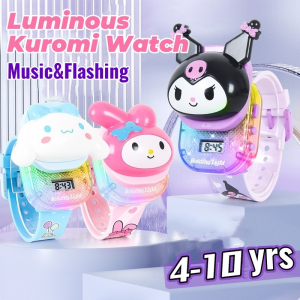 Kuromi Children Watch Luminous Music Watch Kids with Pop Up Panel Sanrio Kids Flashing LED Toys Gift