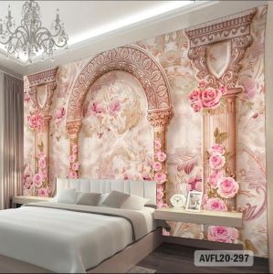 Wallpaper 3D Wall custom Motif Bunga Mawar Sakura Wallpaper Backdrop bunga pink
