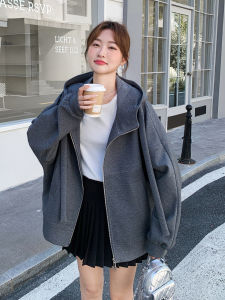 Gray Korean Style Oversize Casual Hoodie Jacket Womens 2025 Autumn New Fashion Small Size Fashion Open Cardigan