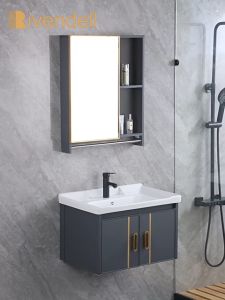 Waterproof Bathroom Vanity Set with Mirror Cabinet Ceramic Basin Black Faucet Drain Pipe & Accessories Wall Mounted CR Cabinet 40/50/60cm
