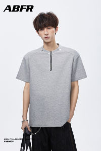 ABFR American Style Half Zip Shoulder Padded Short Sleeve T-Shirt Men Summer Space Cotton Loose Fit Half Sleeve Casual Wear