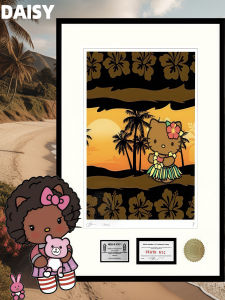 Deathnyc Black Leather HelloKitty Beach Summer Series Decorative Painting Wall Art Modern Style Living Room Entrance Decoration