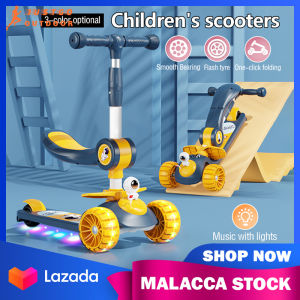 Kids Scooter with Pedal Seat 3 In 1 Foldable Adjustable Music Light Flashing PU Wheel Baby Children Kick Scooter Balance Tricycle Skuter Kanak-Kanak | JUSTGO OUTDOOR