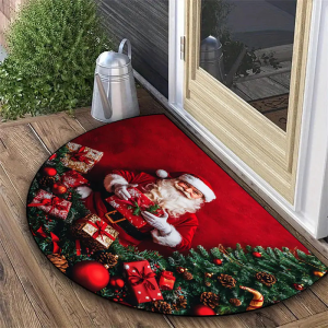 VIKAMA Half Round Xmas Welcome Mat Anti‑Slip Washable Rug For Front Door Indoor Outdoor Holiday Home Decor
