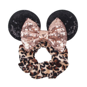Disney Minnie Ears Cartoon Hair Scrunchies Velvet Hairbands For Girls Sequins Bows Headband Women Kids Party DIY Decoration