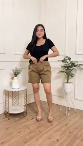 Celana Pendek Wanita Korean Style Bahan Katun Drill Premium Ukuran MLXL Hopants Kancing