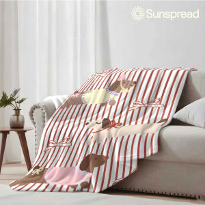 Beast Kingdom | Cute Dachshund Stripe Soft Warm Flannel Blanket Lightweight Cozy Christmas Halloween Home Decor Room