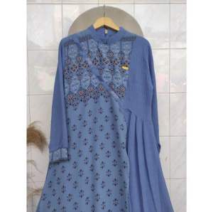 Farisha Dress - Baju Wanita Bahan Crinkle Airflow Mix Ceruty Motif