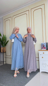 Mayumi Dress Satin Mix Chantily Gamis Wanita Kondangan Cantik Kekinian Terbaru 2025