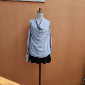 atasan wanita abu muda pastel M cewek blouse model lengan vaksin panjang santai