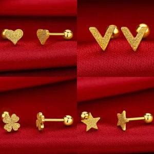 แพ้หัวใจดอกไม้ดาวทอง 24K สำหรับผู้หญิงหญิงสาว ต่างหูสตั๊ดขนาดเล็กและหรู