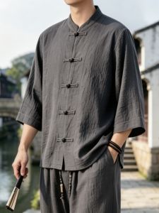JIARONG | High-end Traditional Chinese Short-sleeve Shirt Qipao Button 3/4 Sleeve