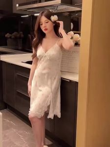 Váy Ngủ Hai Dây Lụa Băng Có Đệm Ngực Váy Ngủ In Hoa Váy Ngủ Mẫu Mỏng Mùa Xuân Hè Nữ Trang Phục Mặc Nhà Tôn Dáng Gầy Thiếu Nữ Gợi Cảm
