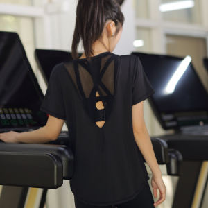 Loose Womens Fitness Clothing Yoga Suit Top Quick Dry Half Sleeve Running Shirt Breathable Tank Top Sportswear Gymwear