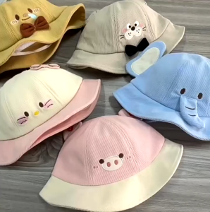 CuddleCove Spring Cute Cartoon Baby Hat Outdoor Sunshade Caps Infant Breathable Cotton Bucket Hats Pink Cat